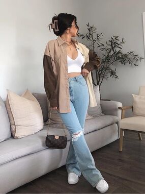 Corduroy Colorblock Button up Top